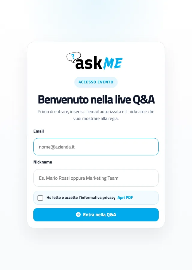 askMe access screen for the live Q&A