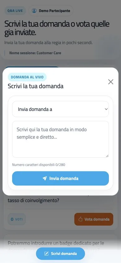 askMe screen for writing a question to send to the speaker