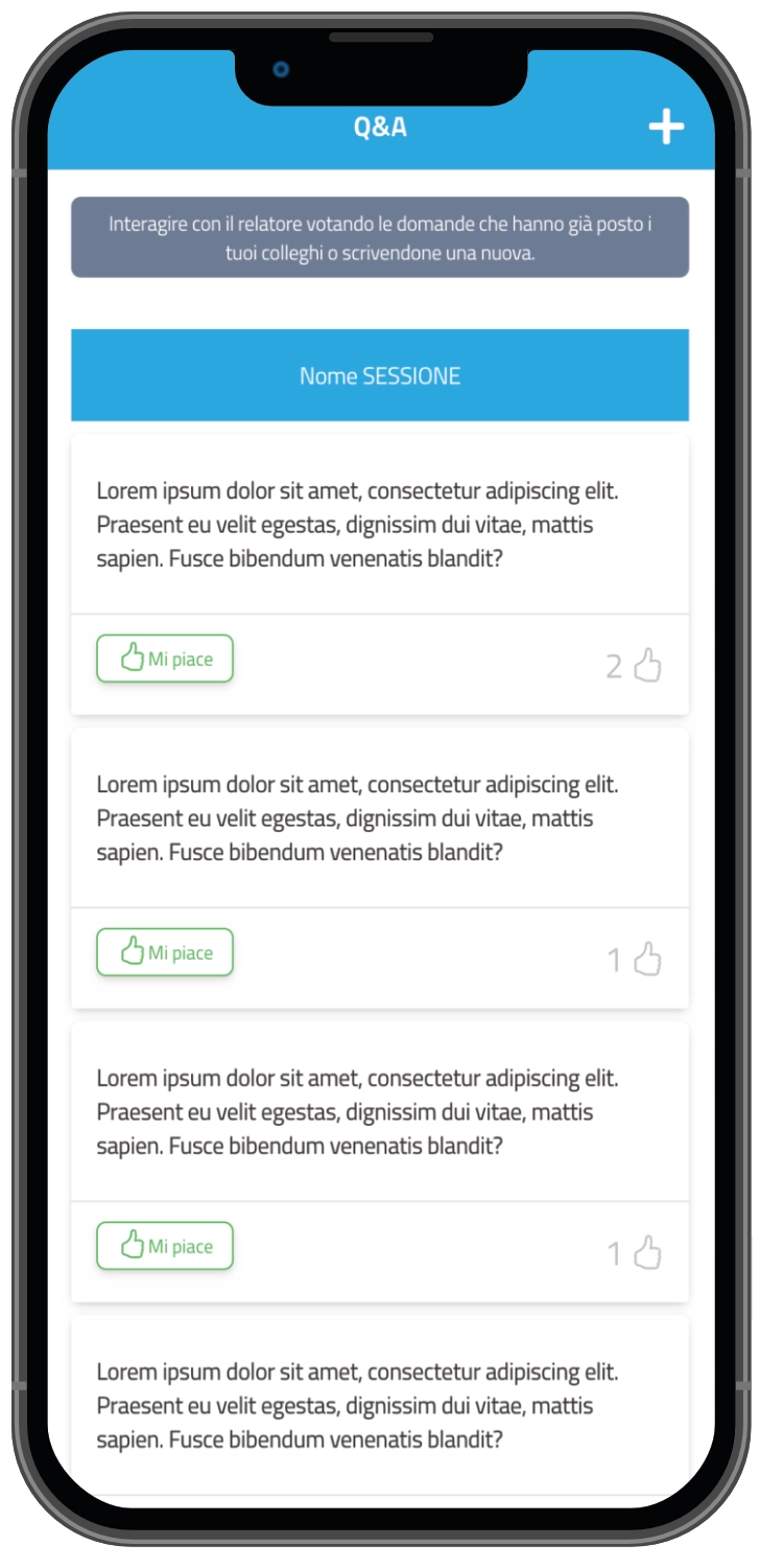 Screen di askMe che mostra le domande