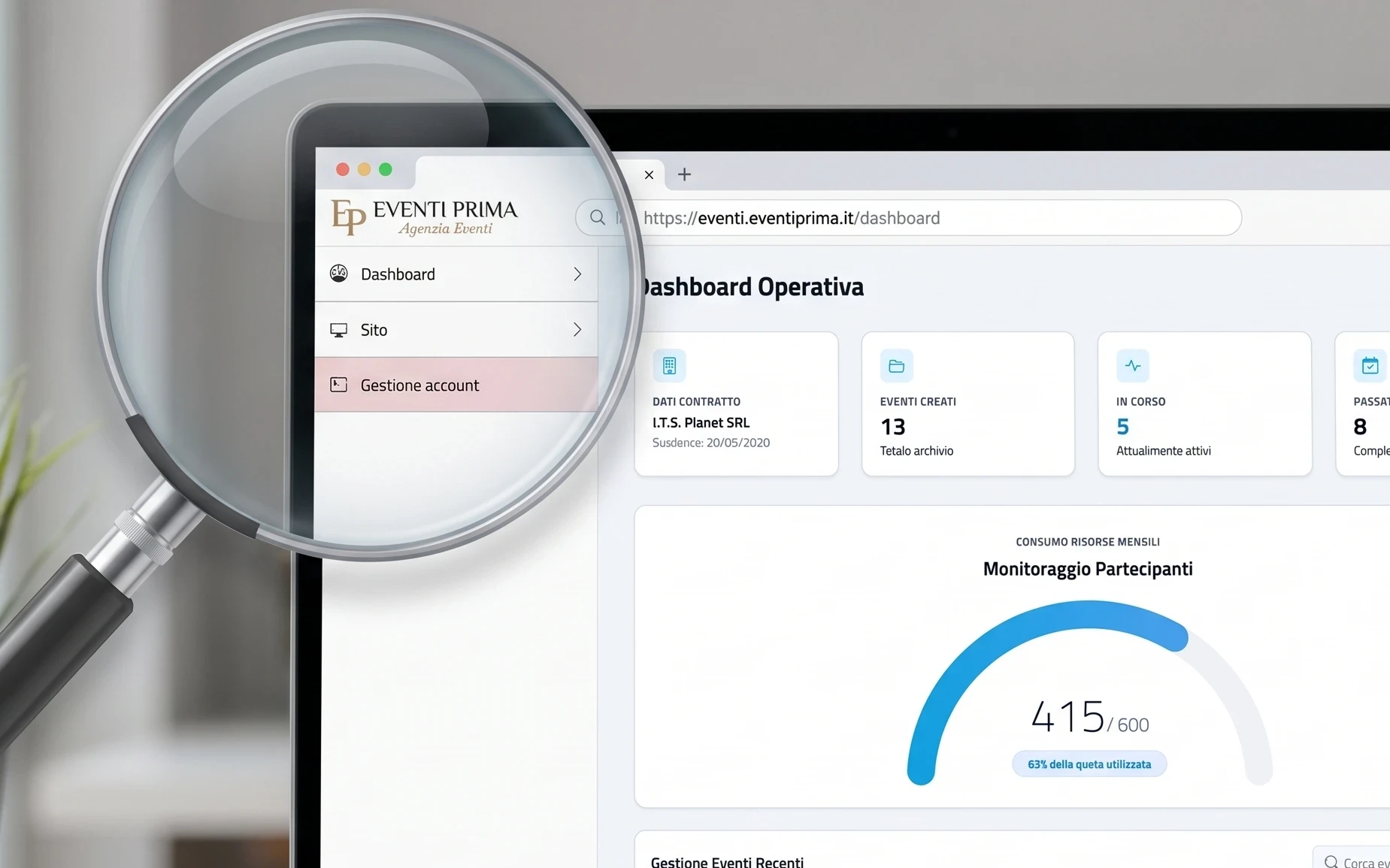 Dashboard piattaforma eventFusion