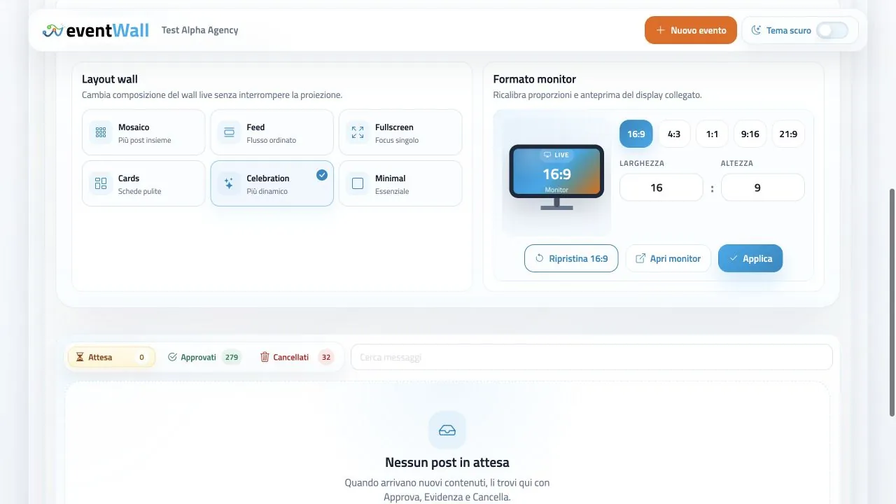 Regia eventWall con layout wall e formati monitor personalizzabili