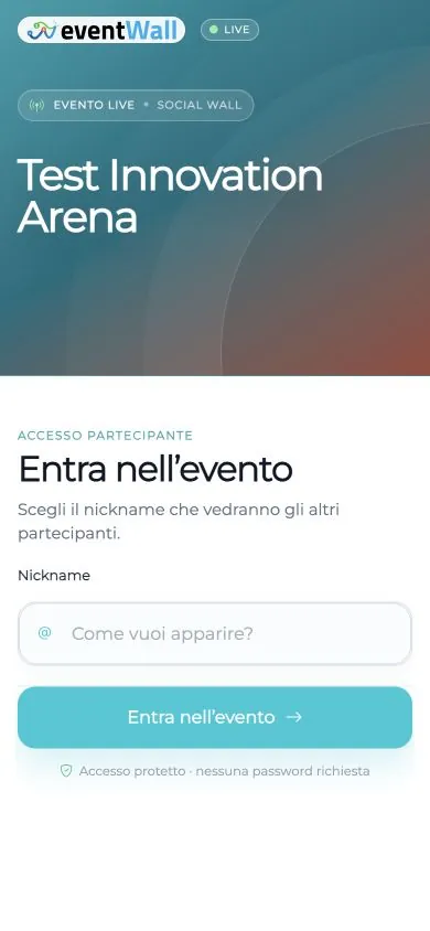 WebApp eventWall per accesso partecipante da smartphone