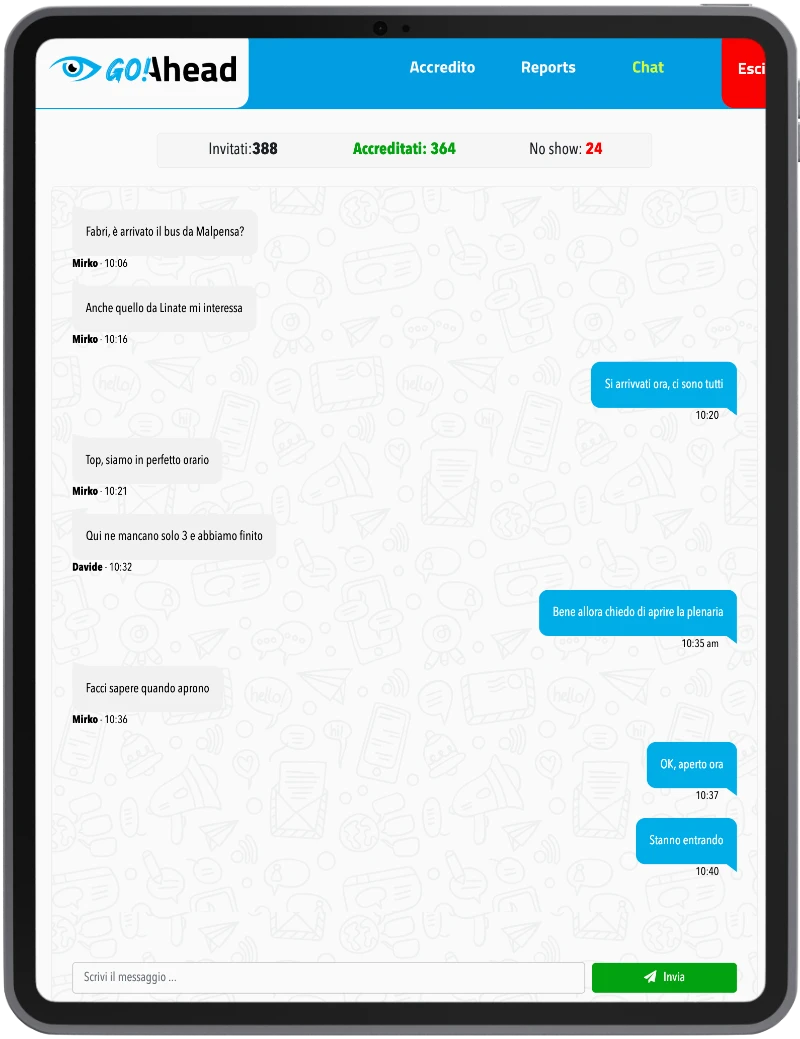 Screen di goAhead che mostra la pagina della chat