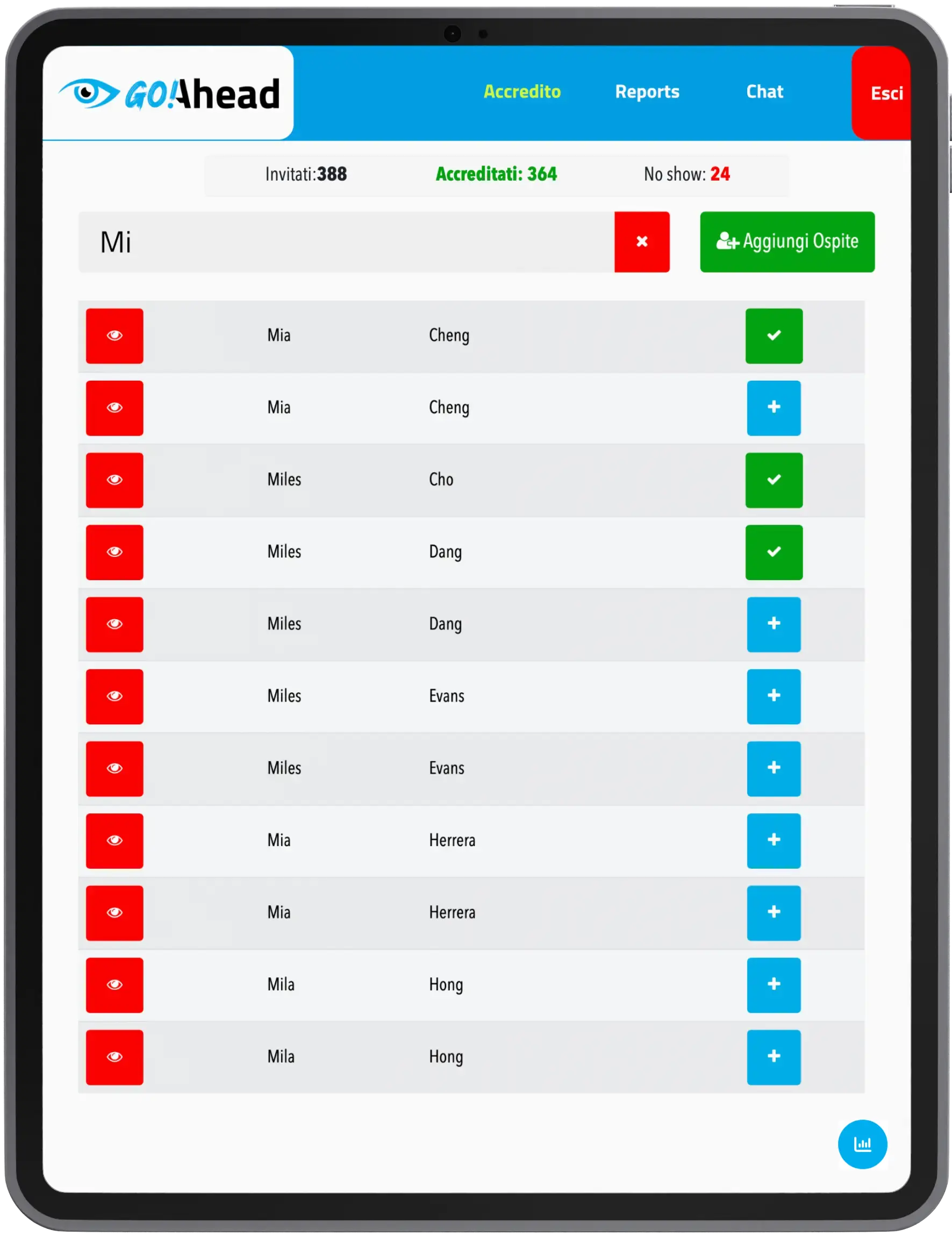 Screen di goAhead che mostra la ricerca del nominativo