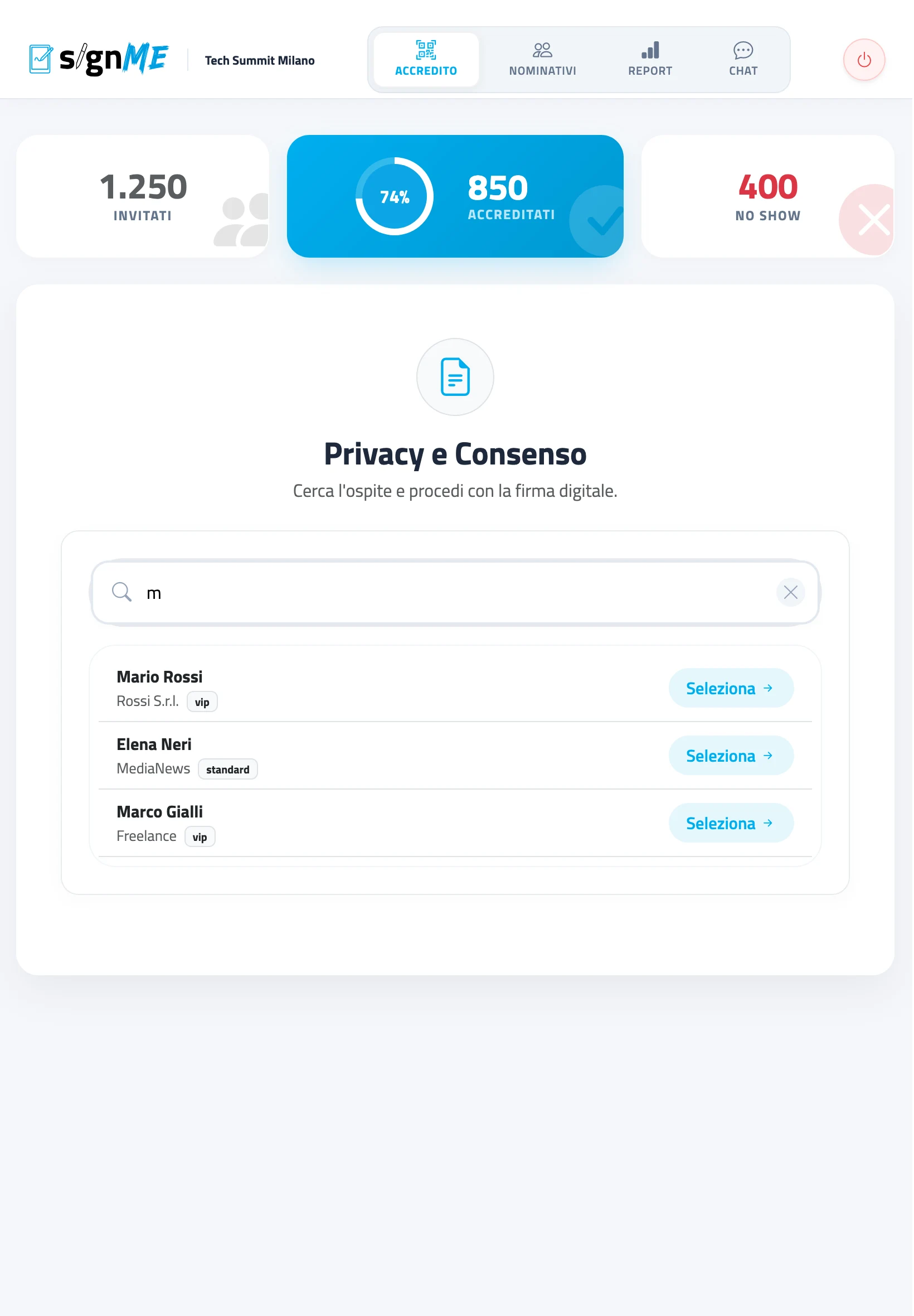 signMe interface on tablet