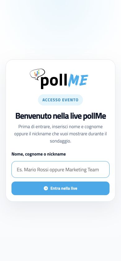 pollMe mobile screen for attendee access