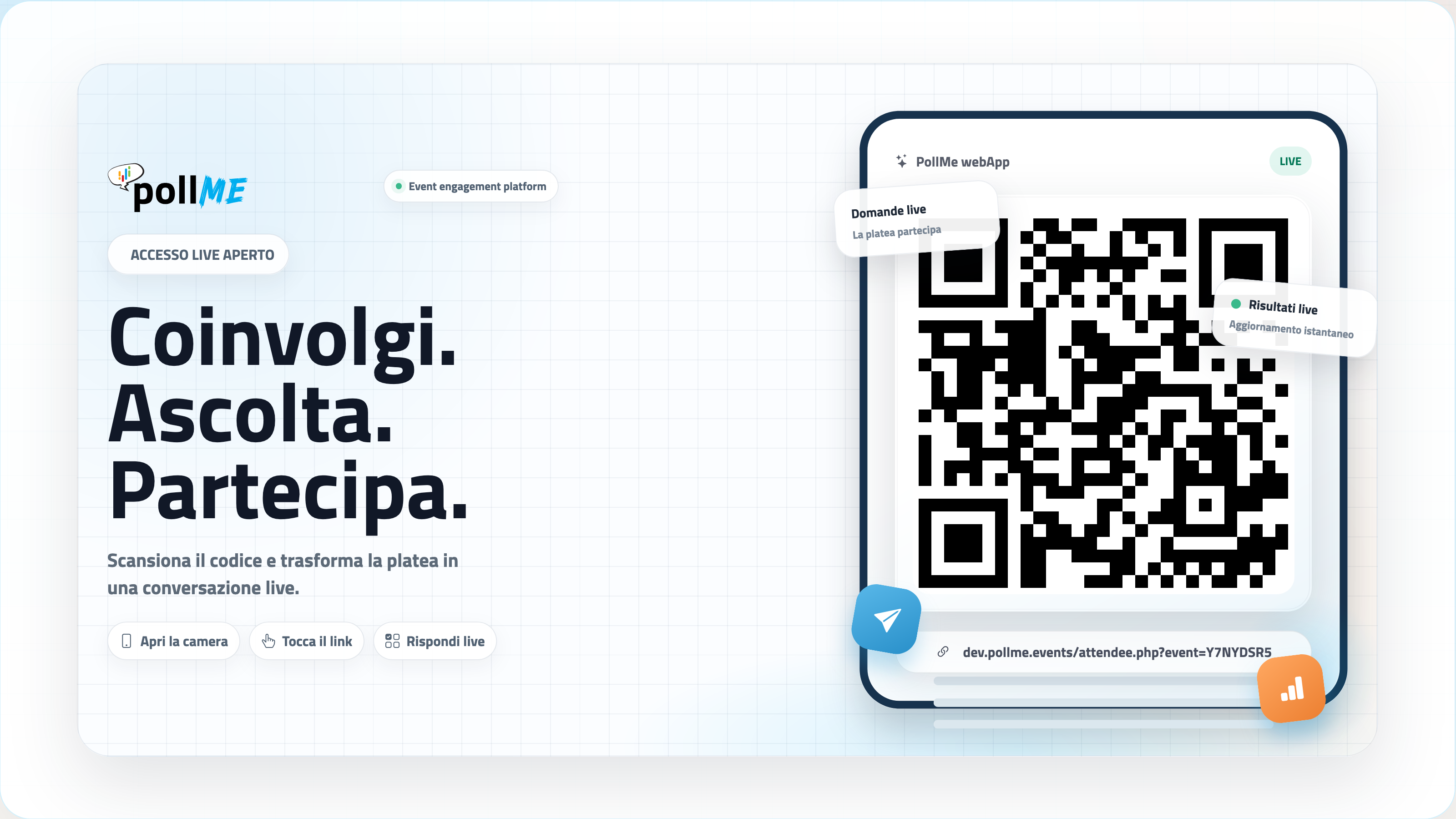 pollMe audience view with live QR code