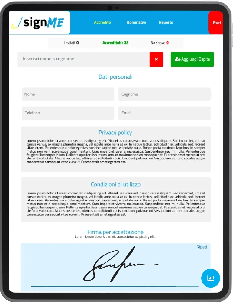 Software firma digitale per accredito eventi